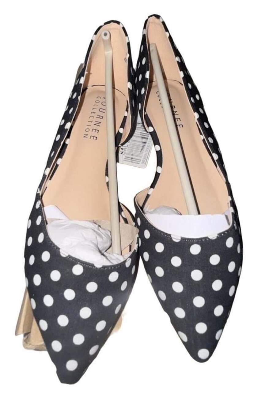 Journee Collection Cortni Flats Size 7.5 Black White Polka Dot D'Orsay